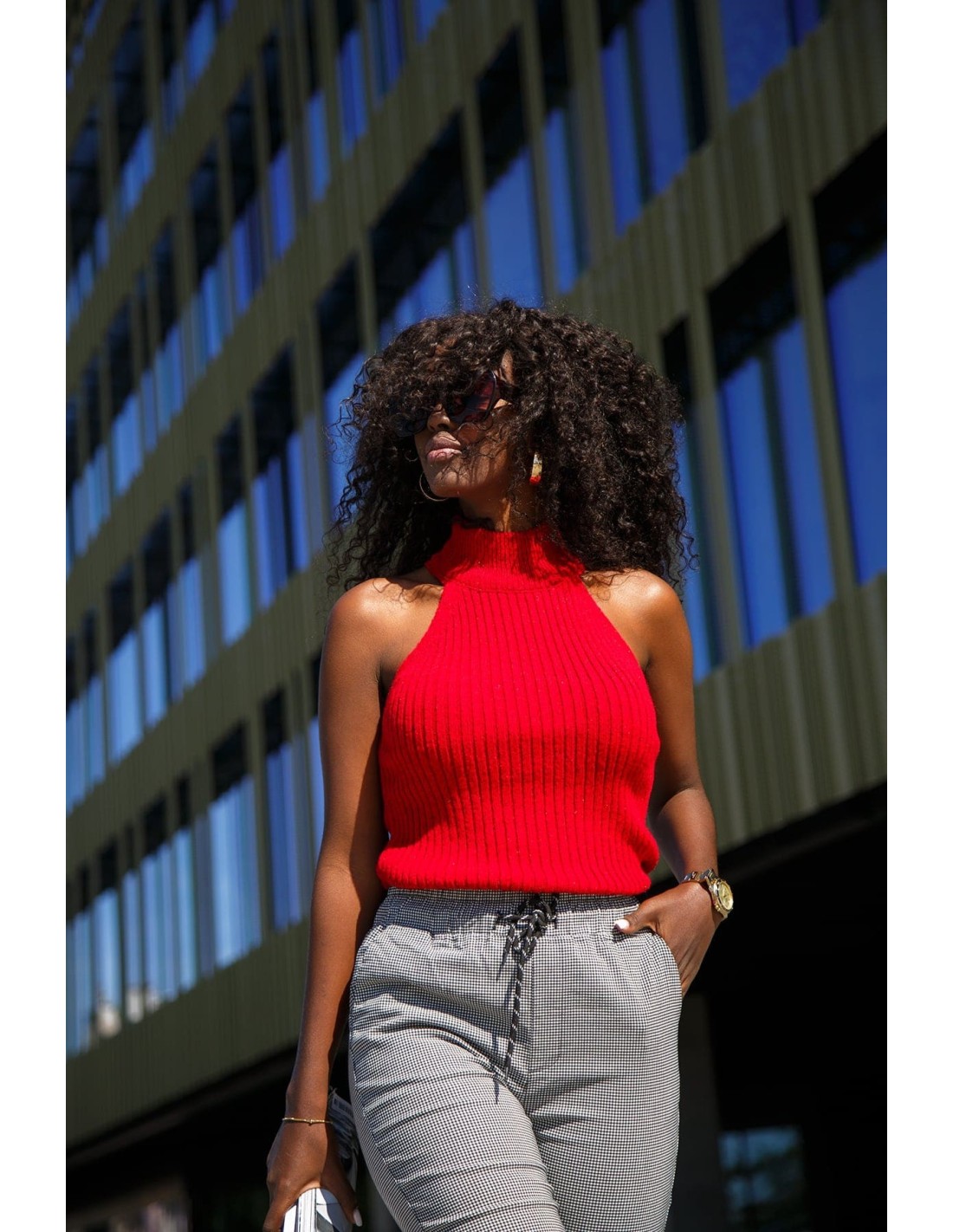 Ribbed sleeveless turtleneck red MP32822 - Online store - Boutique